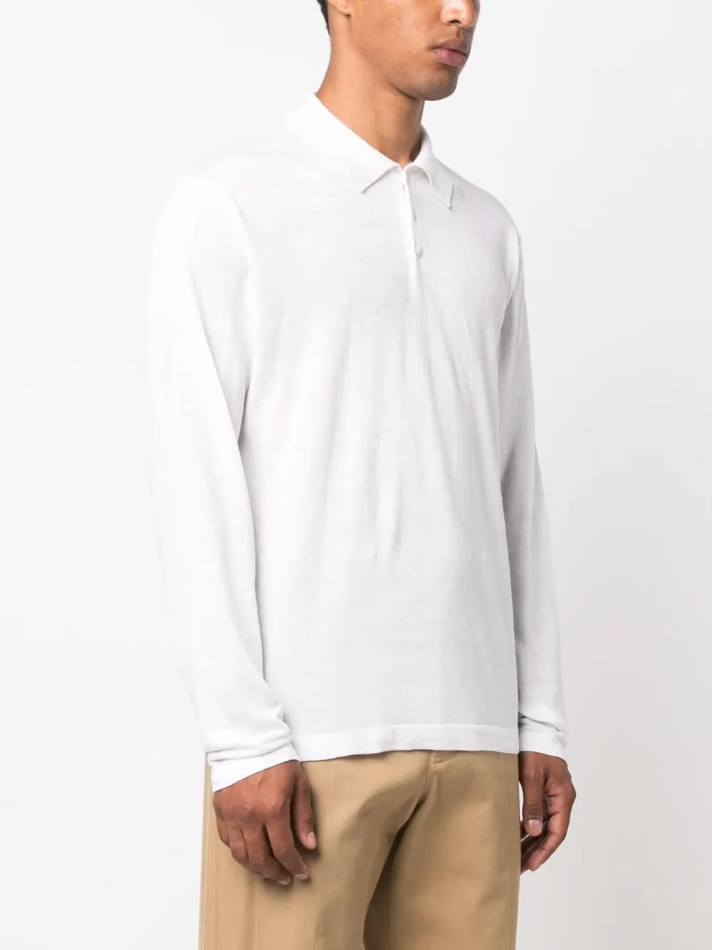 long-sleeved cotton-linen polo shirt