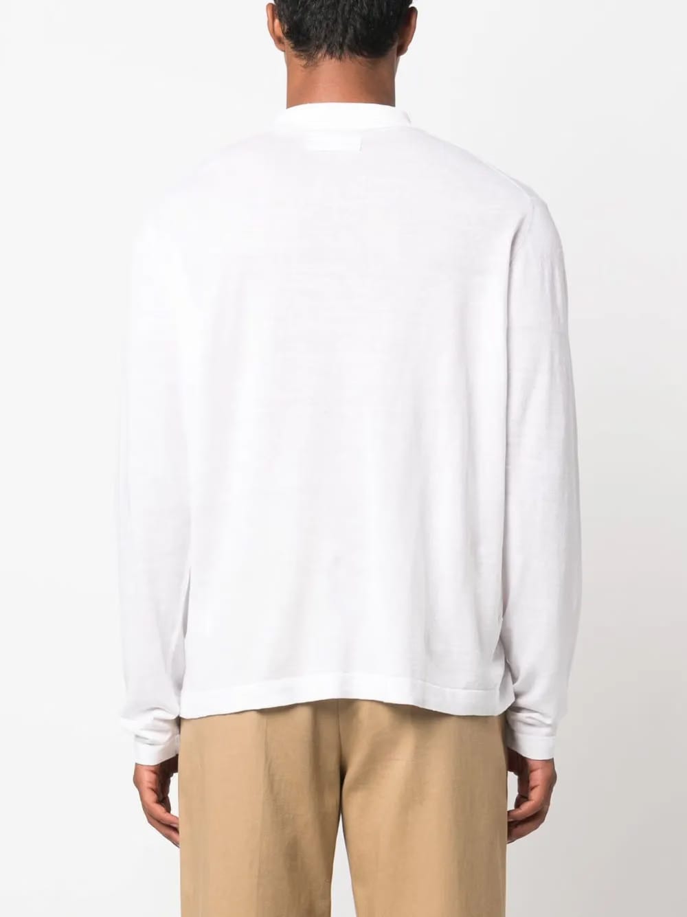 long-sleeved cotton-linen polo shirt