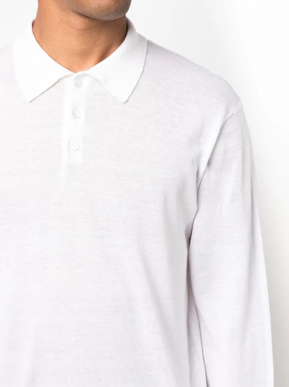 long-sleeved cotton-linen polo shirt