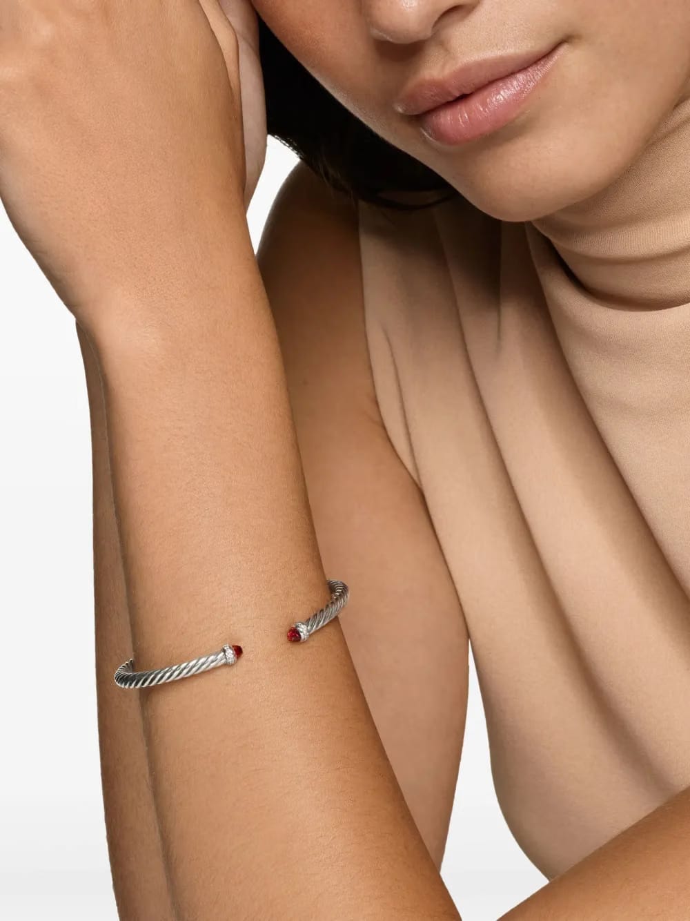 sterling silver Cablespira garnet and diamond bracelet (4mm)