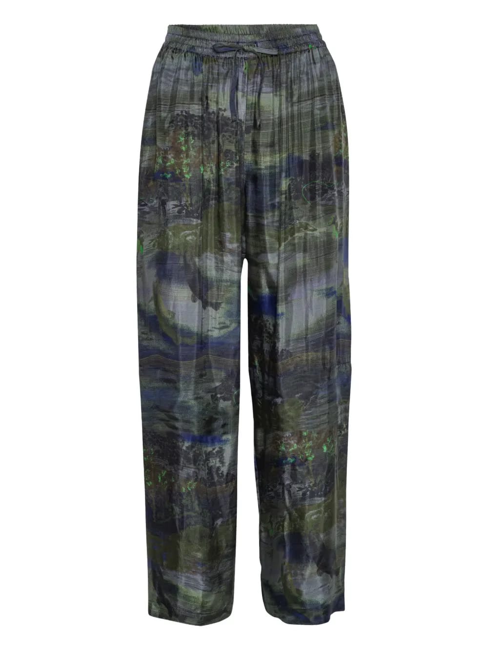 landscape-print drawstring straight trousers
