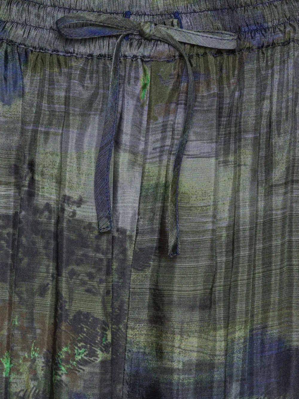 landscape-print drawstring straight trousers