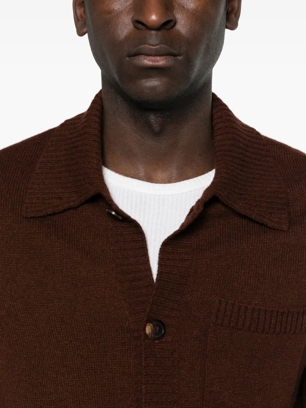 ribbed shirt-collar cardigan