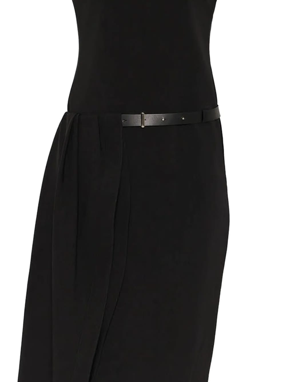 draped belted midi dress