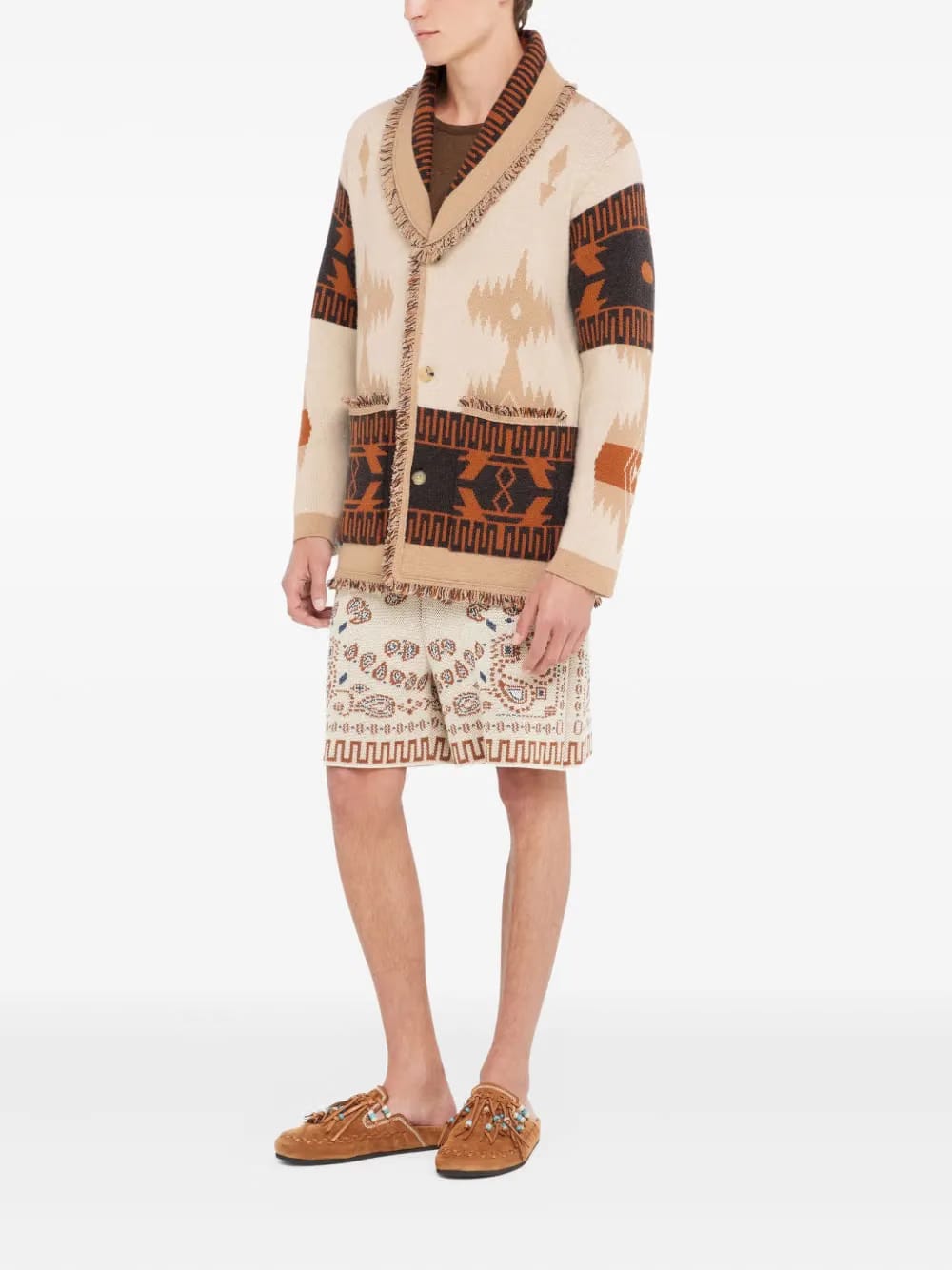 Icon jacquard fringed cardigan