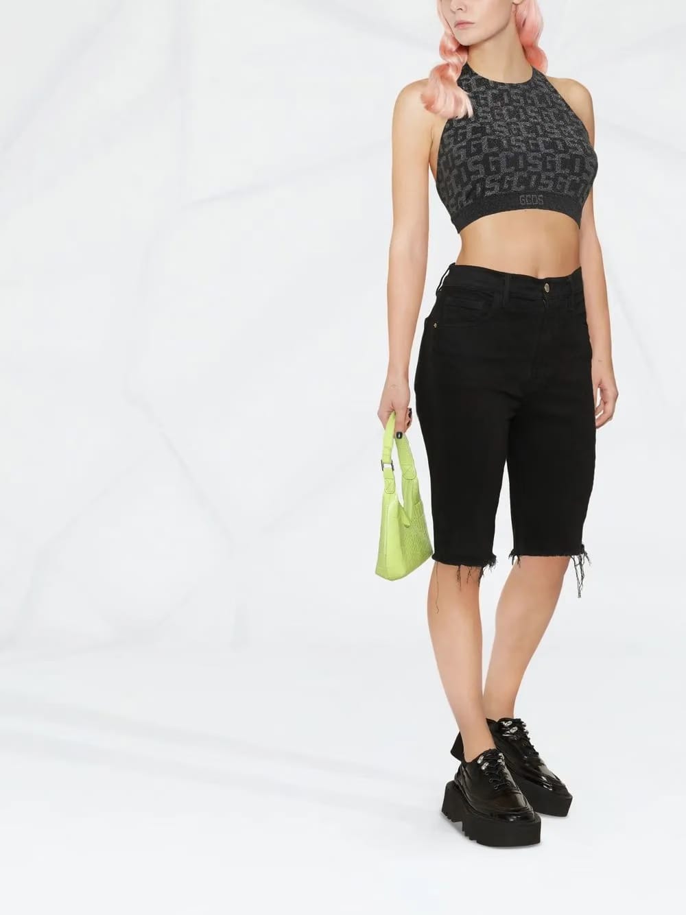 logo-print lurex cropped top