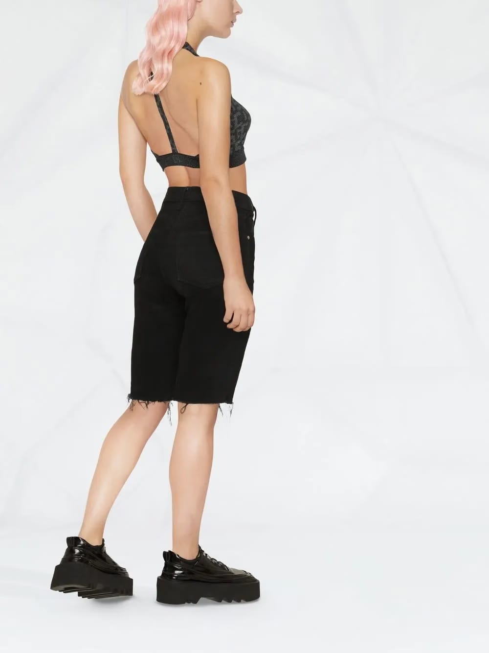 logo-print lurex cropped top