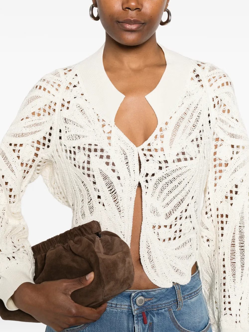 open-work scalloped cardigan