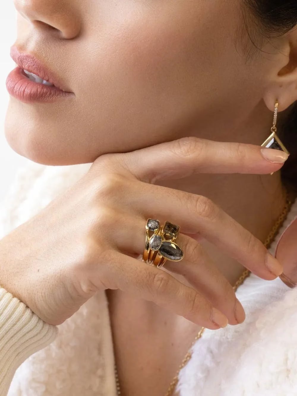 18K yellow gold The Stacker pink sapphire and diamond ring