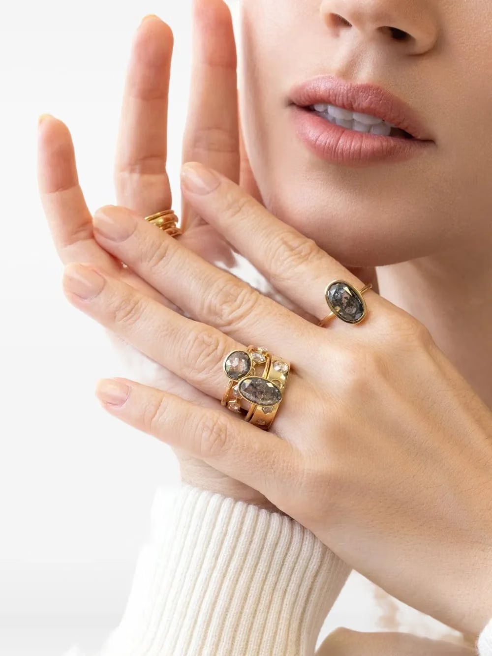 18K yellow gold The Stacker pink sapphire and diamond ring