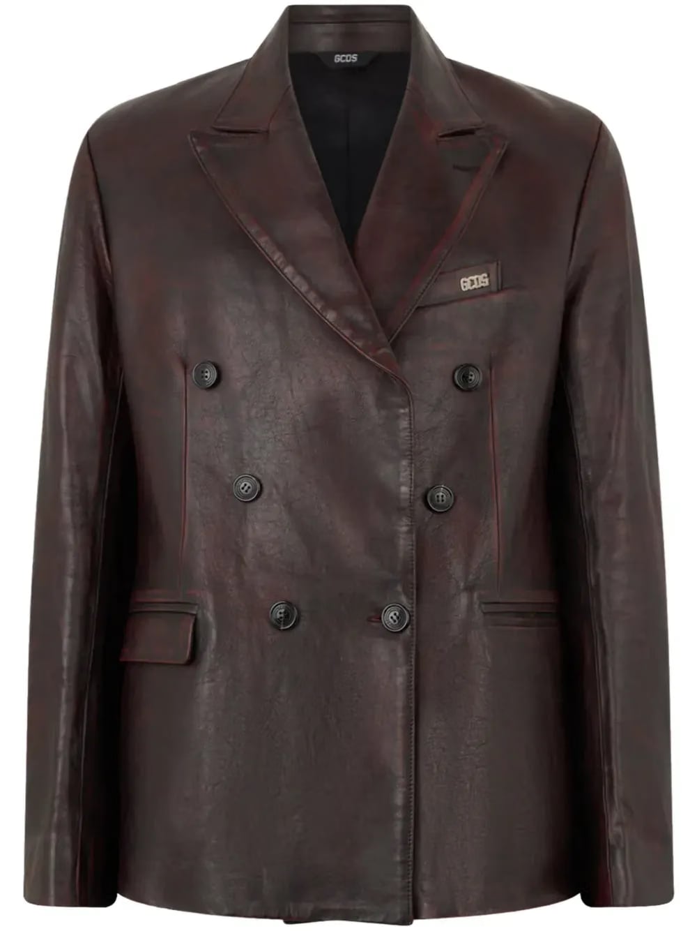leather double-breasted blazer