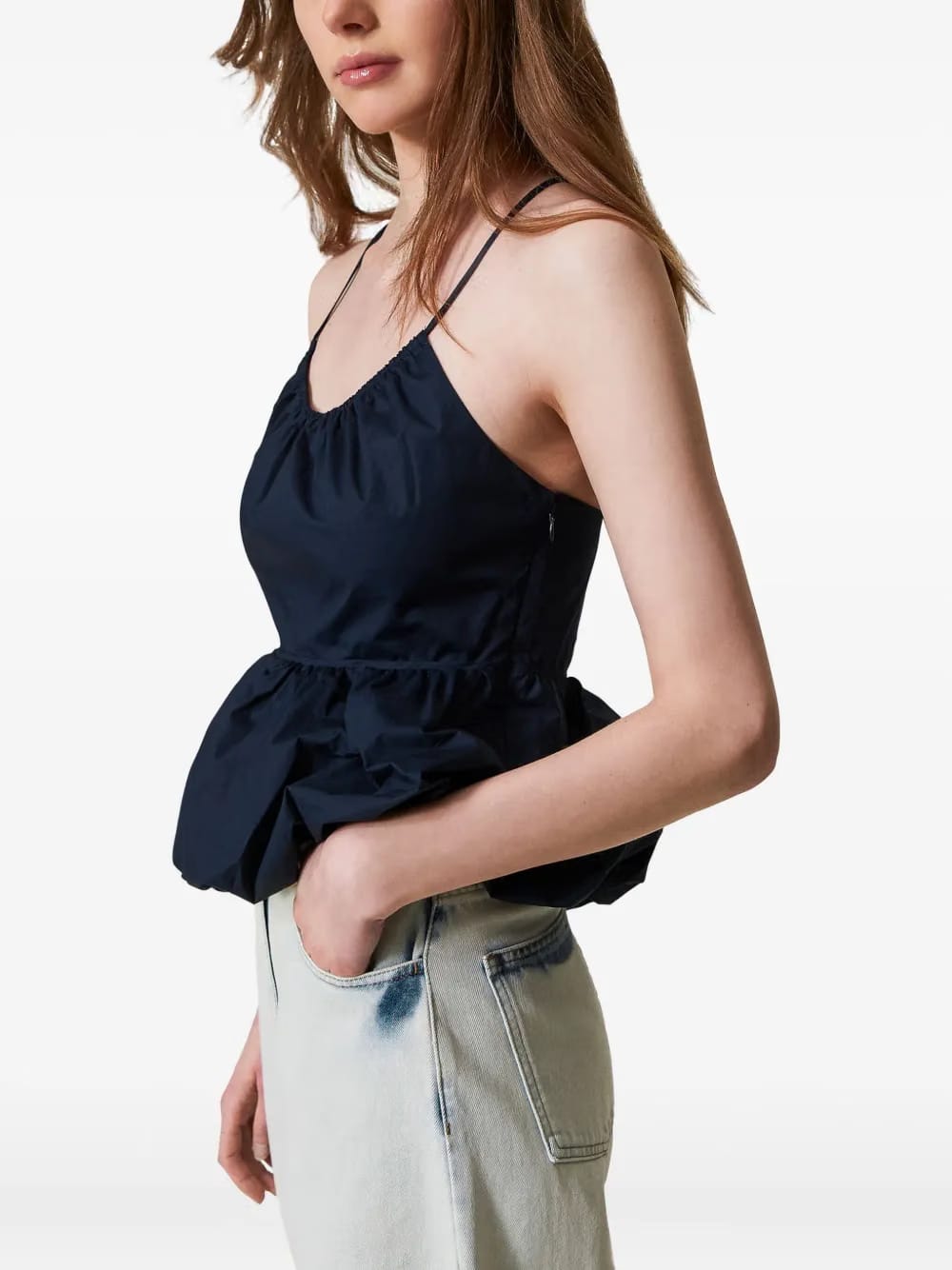 poplin flounce top