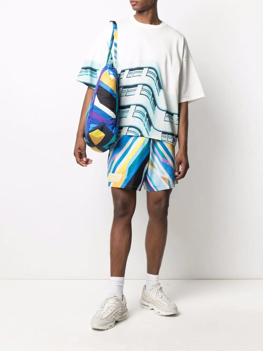 stripe-print high-waisted shorts