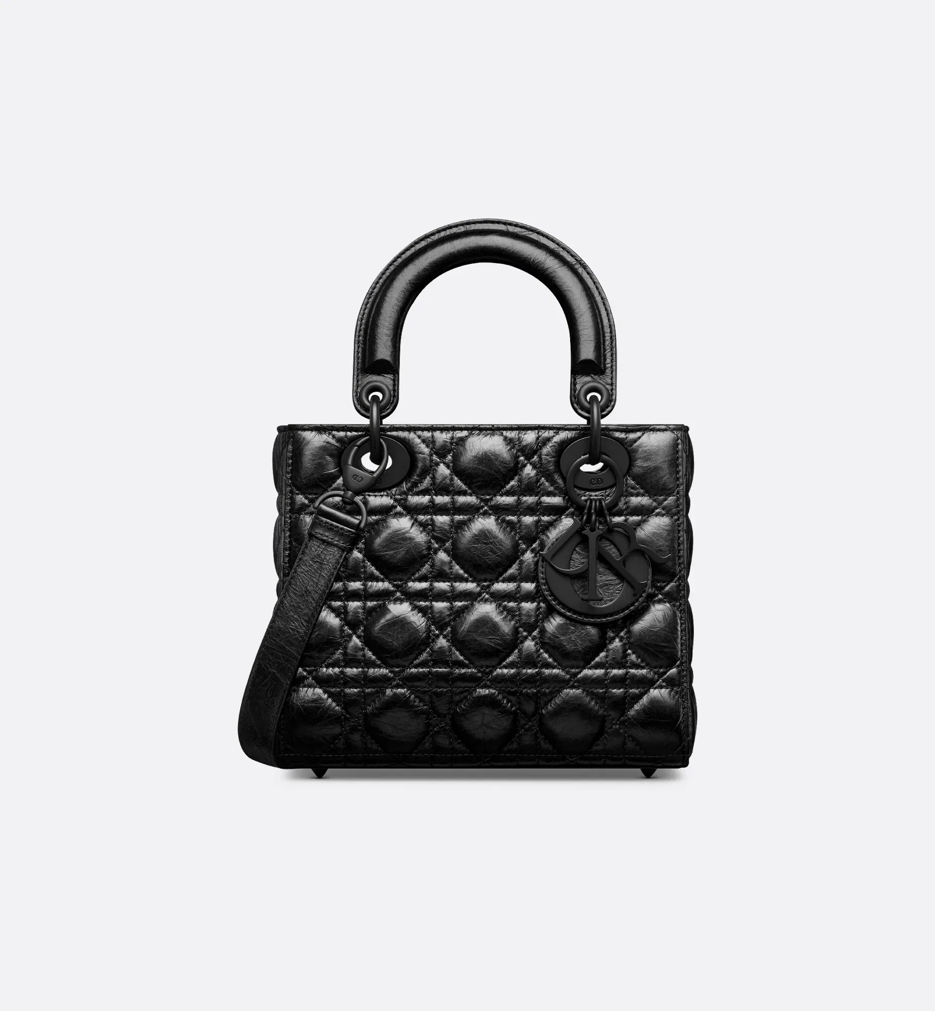 Lady Dior Bag Small Black Crinkled Cannage Calfskin