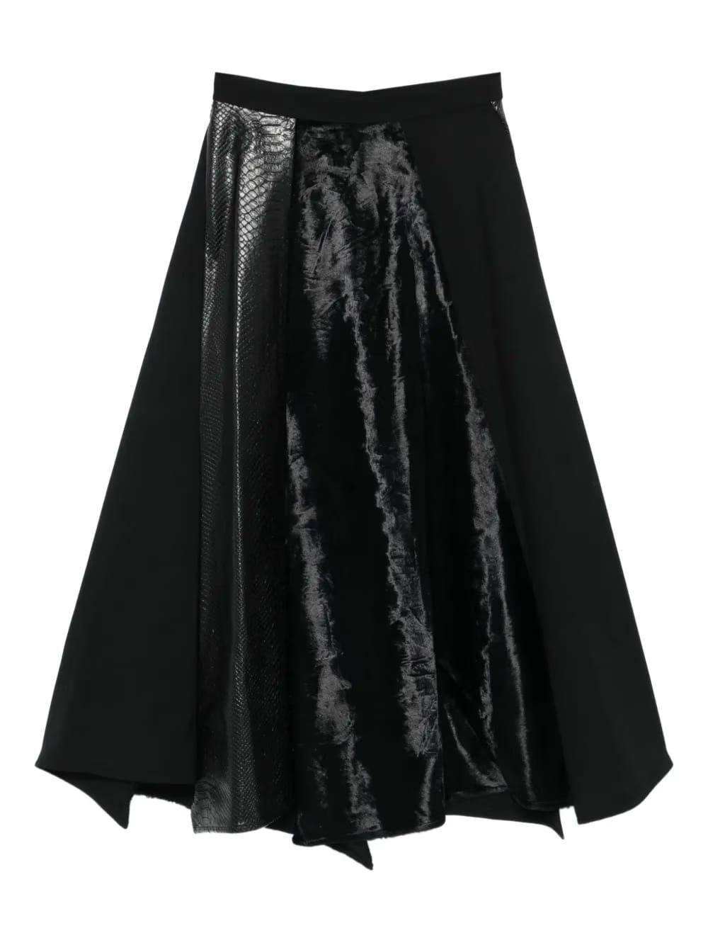 snakeskin-velvet panel skirt