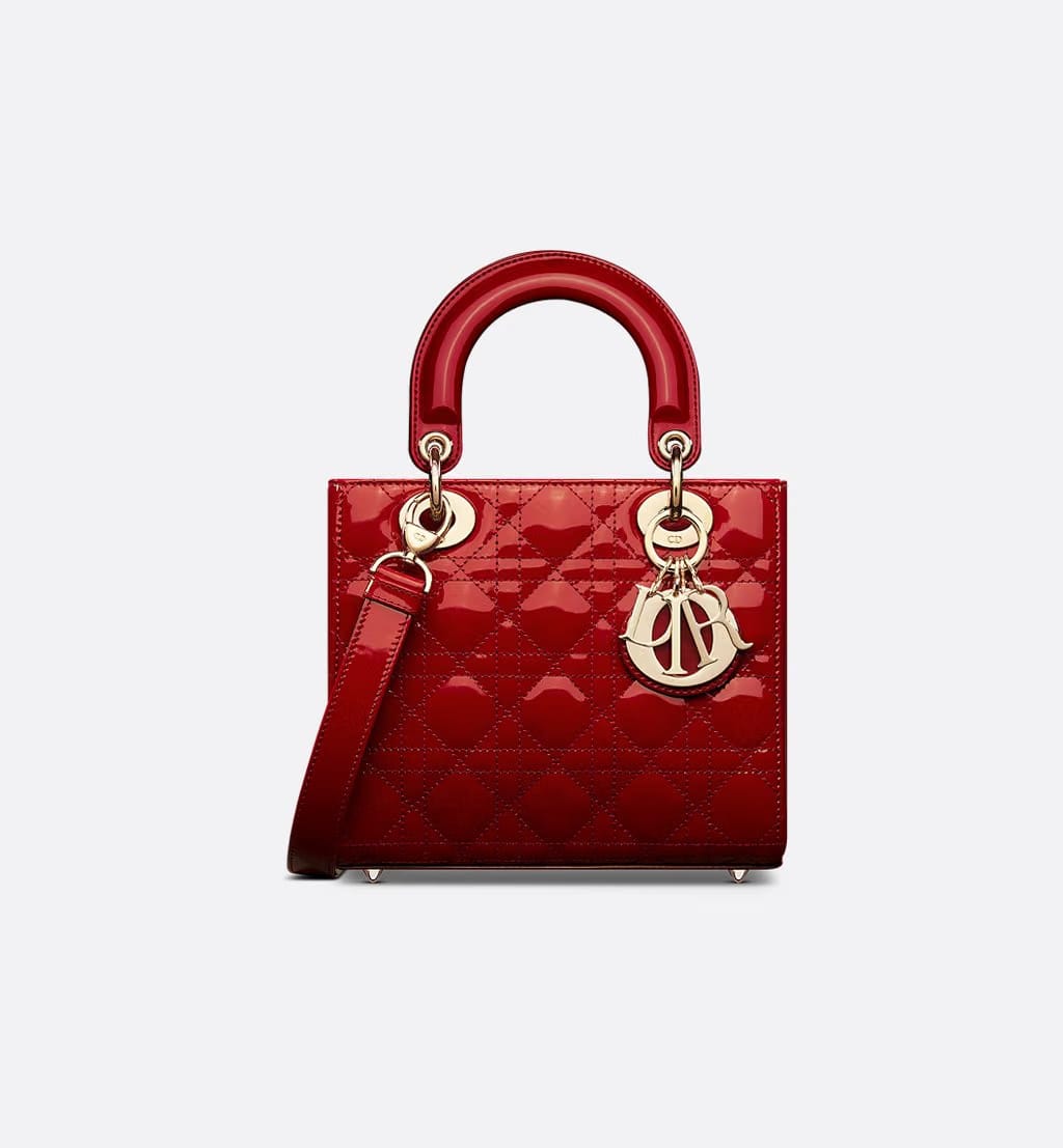 Lady Dior Bag Cherry Small Red Patent Cannage Calfskin