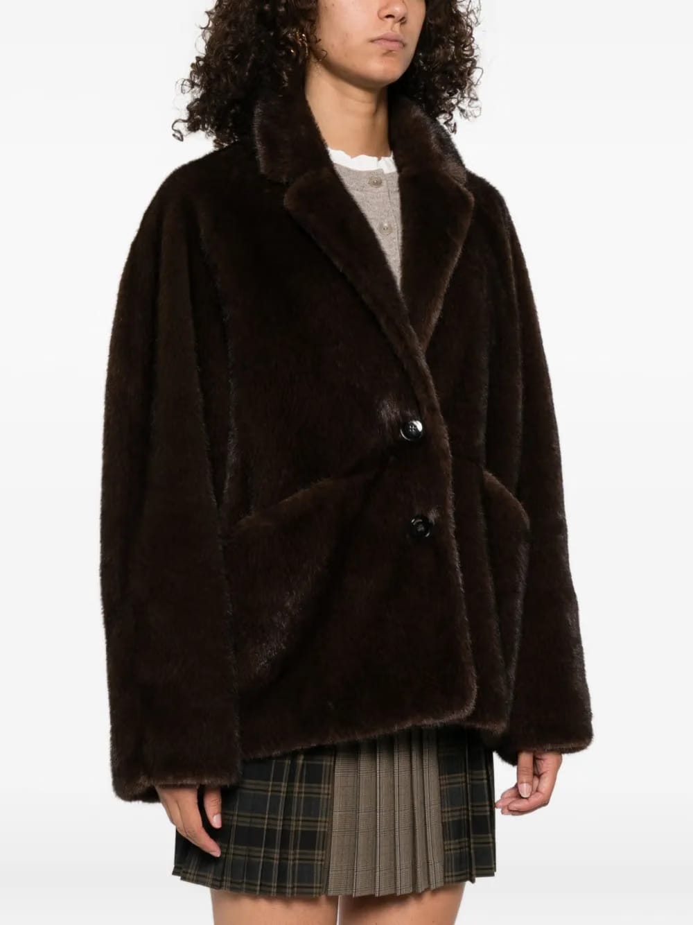 brown buttoned coat