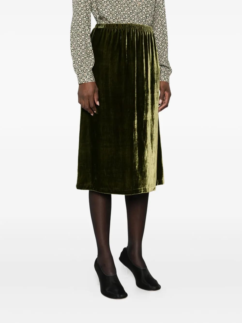 elasticated-waist velour midi skirt