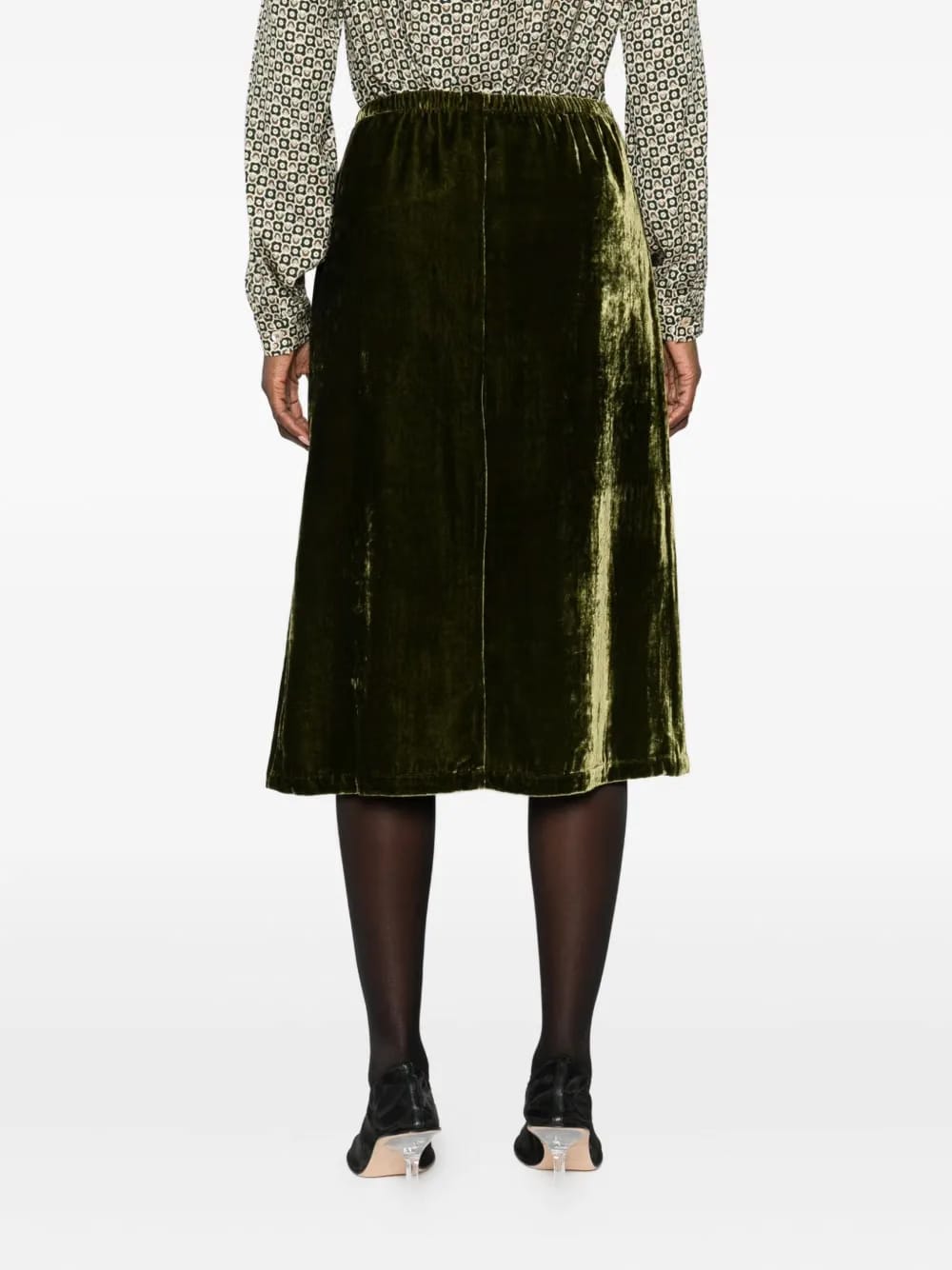 elasticated-waist velour midi skirt
