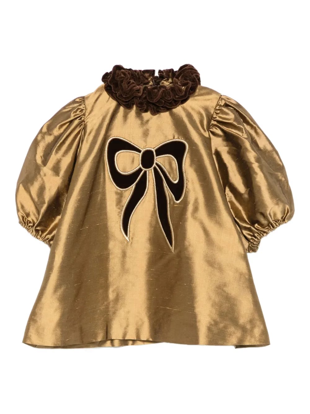 bow-embroidered ruffled dress