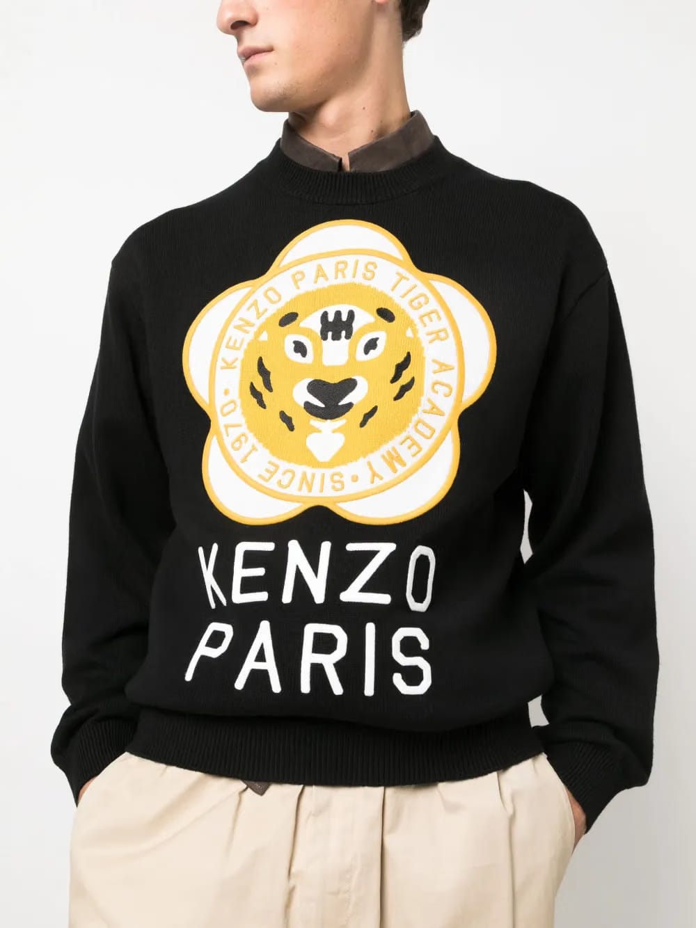 logo-patch wool-cotton jumper