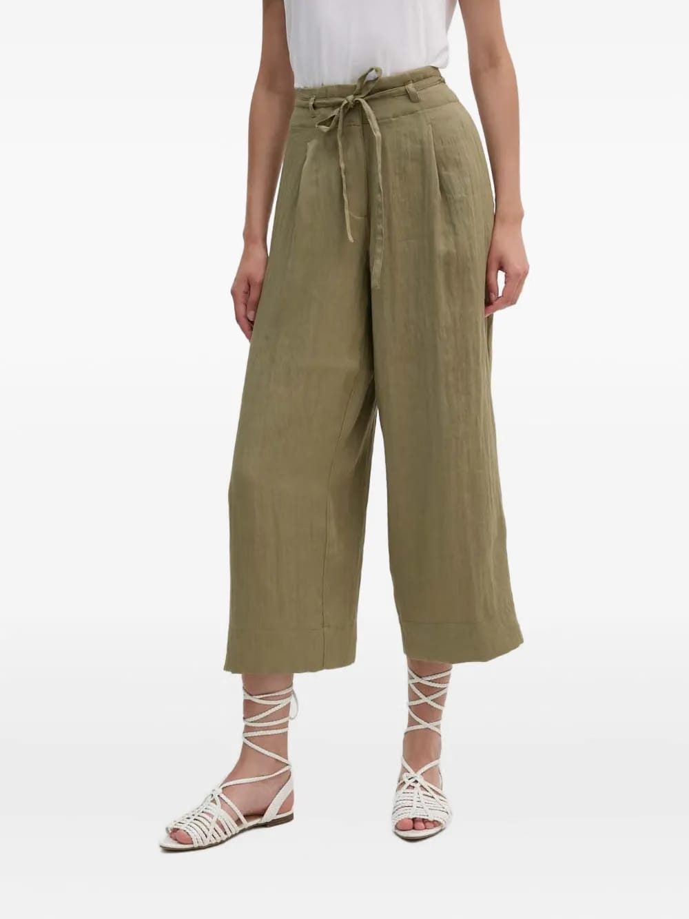 tie-waist pleated trousers