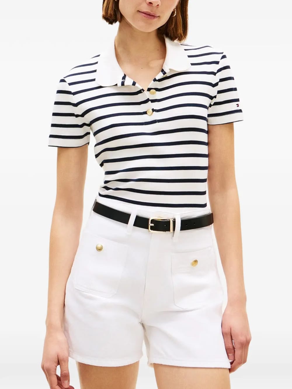 striped short-sleeve polo top