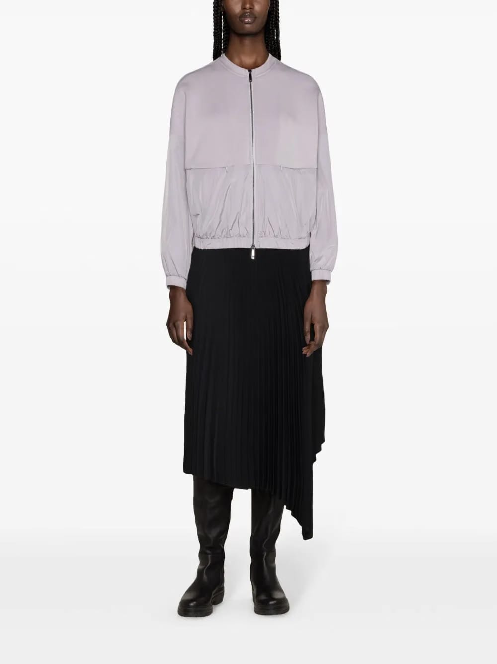 scuba-jersey panelled bomber jacket