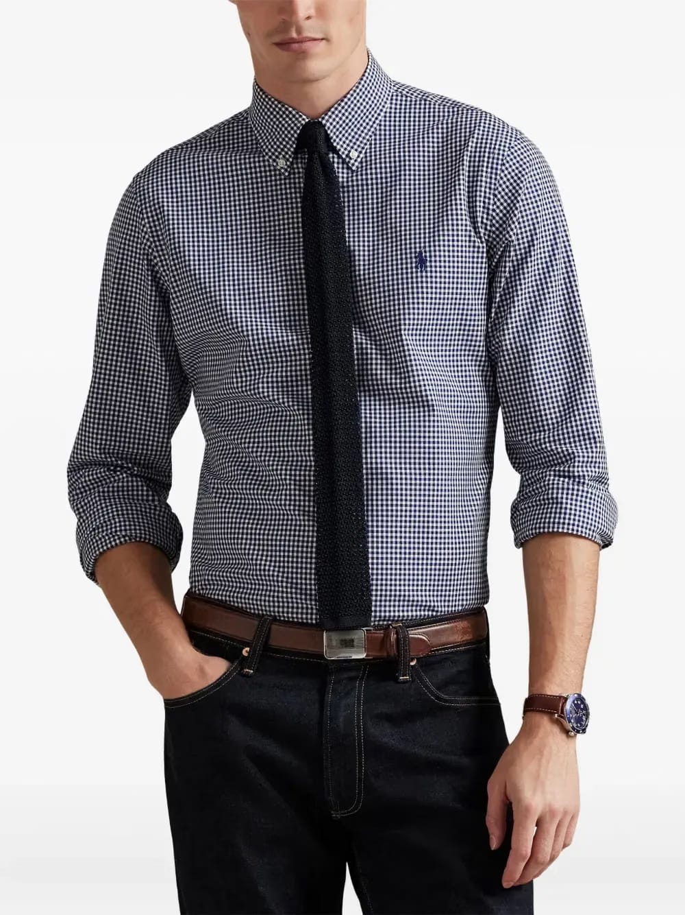 gingham long-sleeved shirt