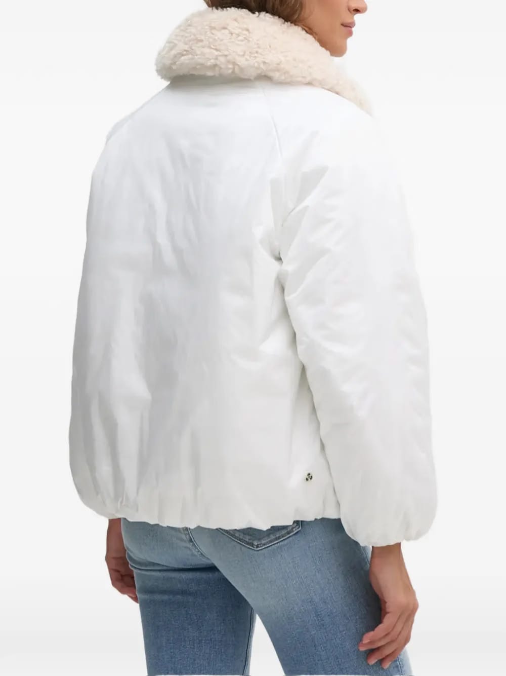 Petal faux-fur-collar zip-fastening jacket