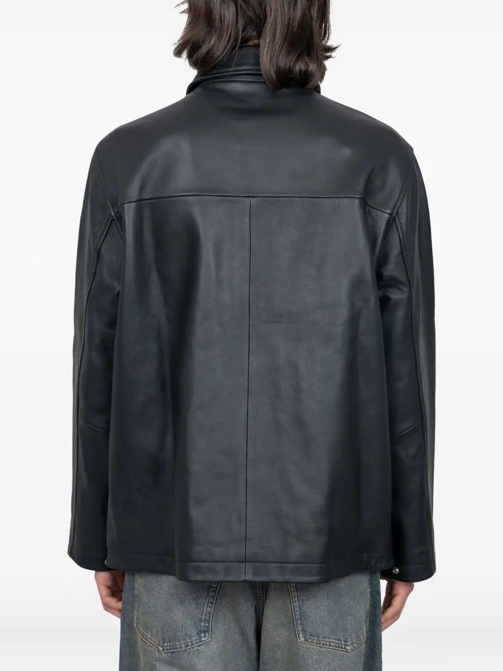 snap-fastening leather jacket