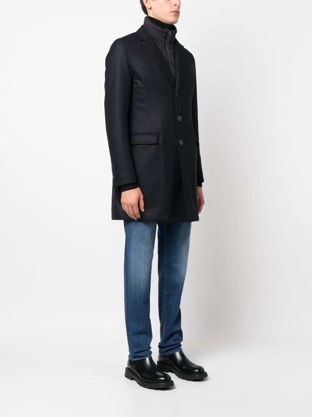 hybrid high-neck single-breasted coat