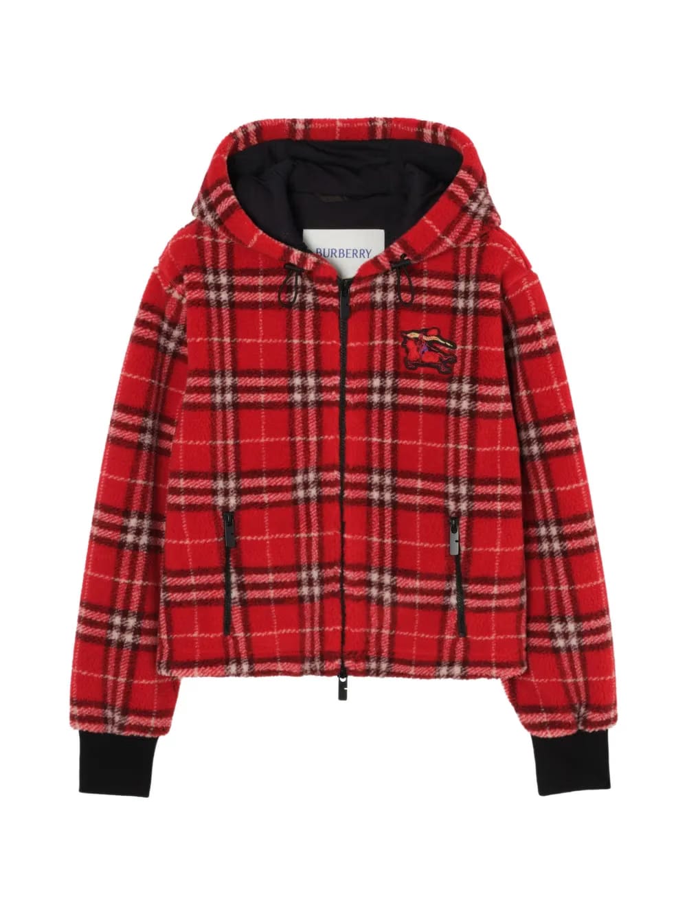 check hooded fleece jacket