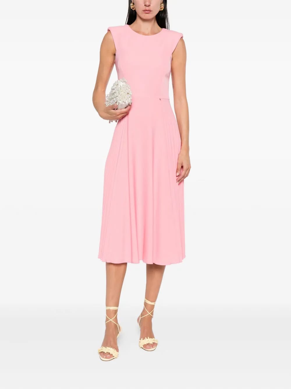 pleated sleeveless midi dress