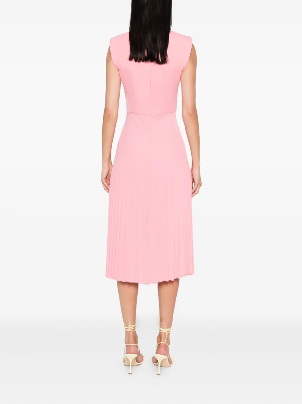 pleated sleeveless midi dress