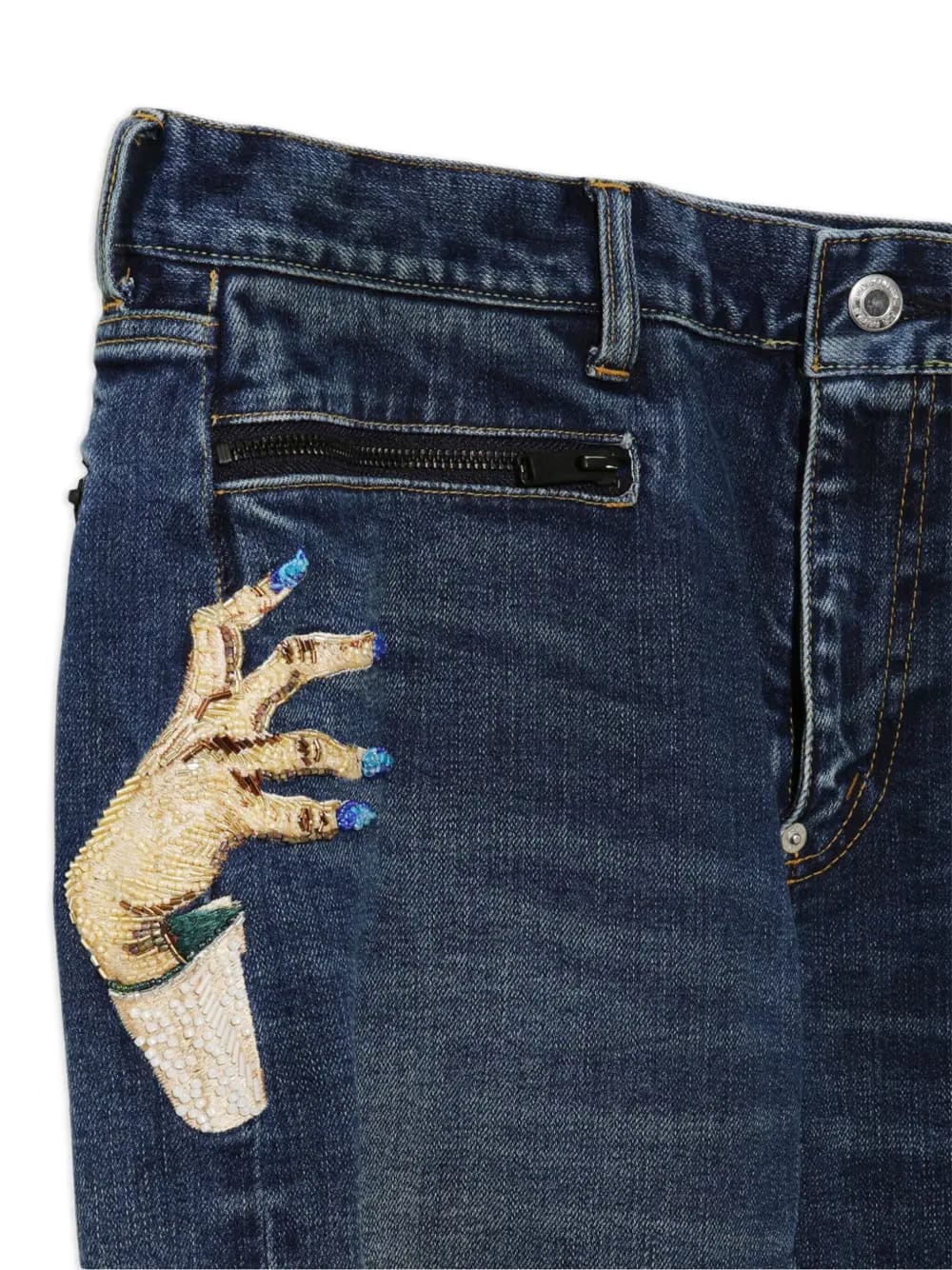 motif-embroidered straight-leg jeans