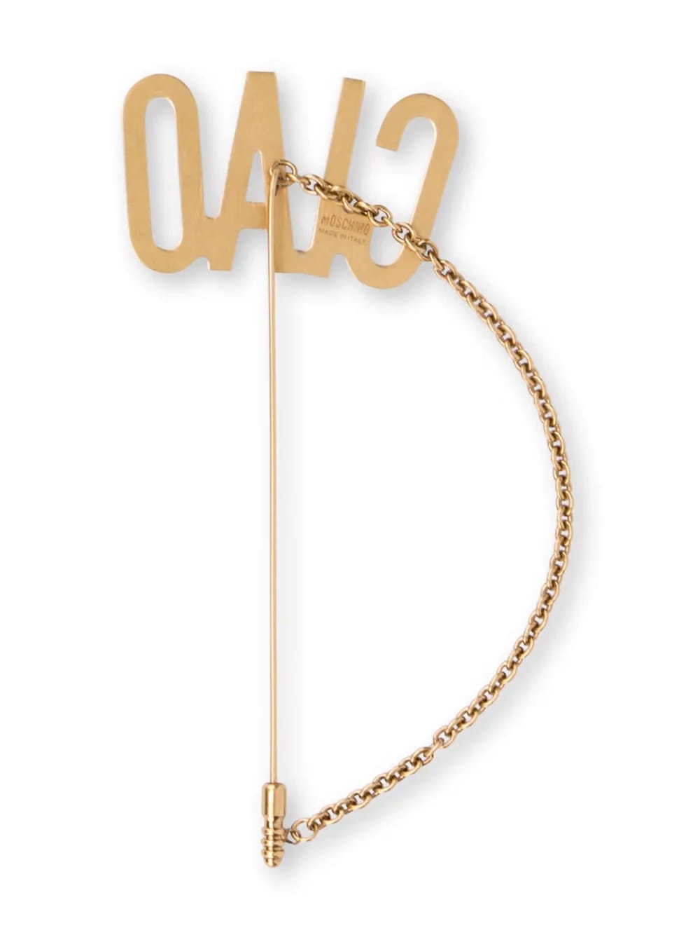 Ciao-lettering chain-detail brooch