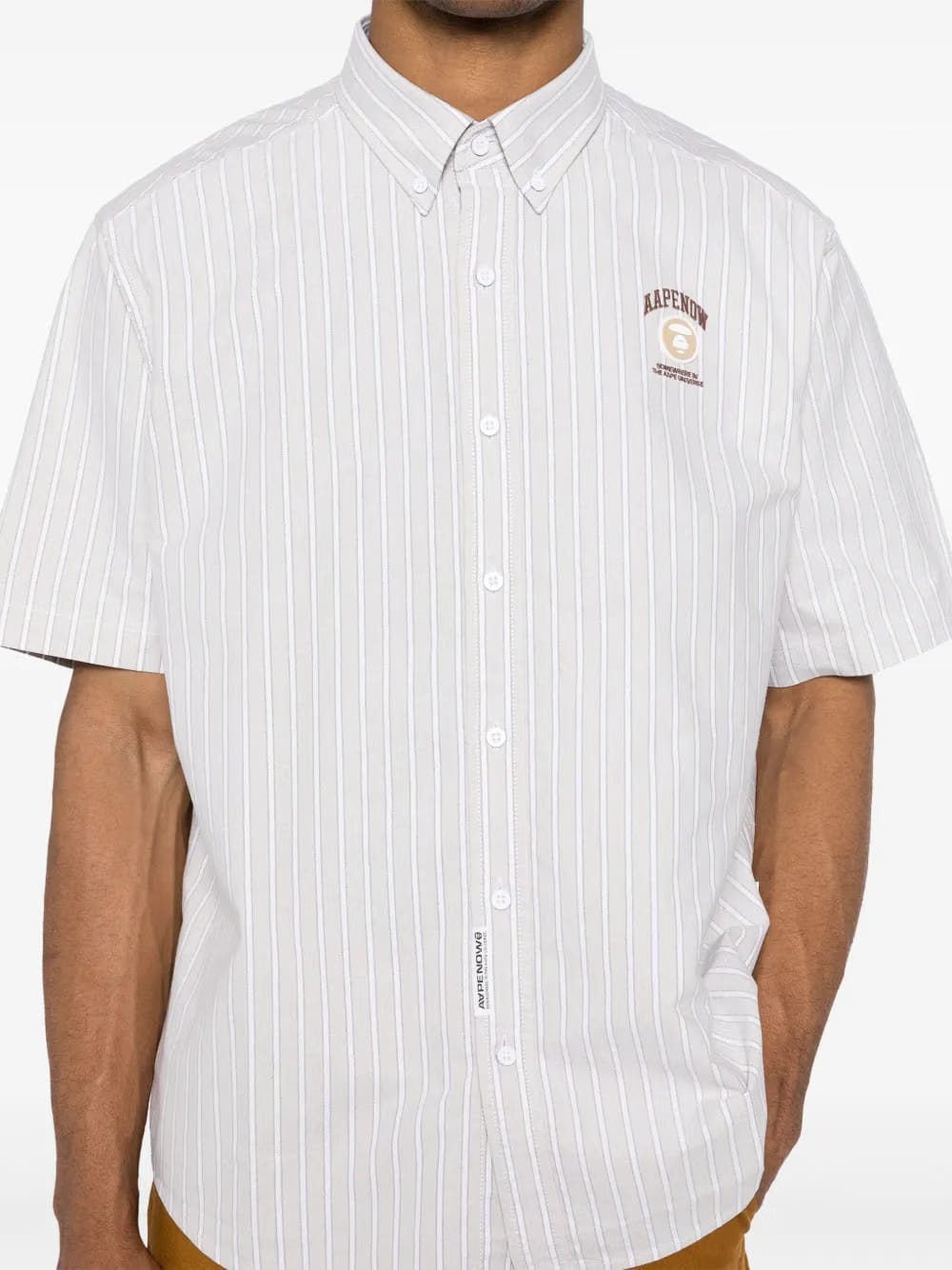 AAPENOW moonface-logo striped shirt