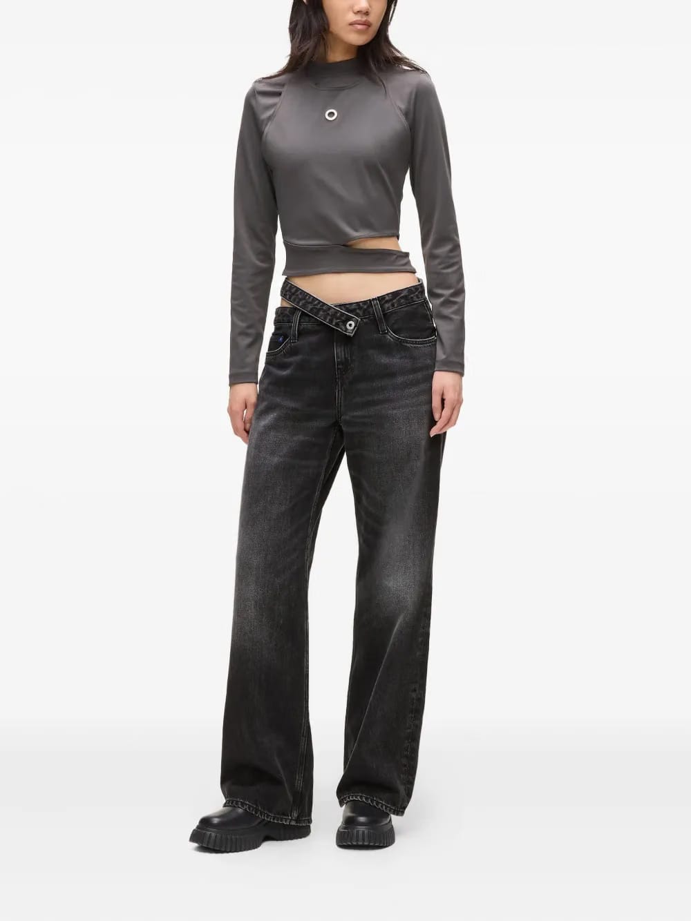 Cutout waist relaxed jeans
