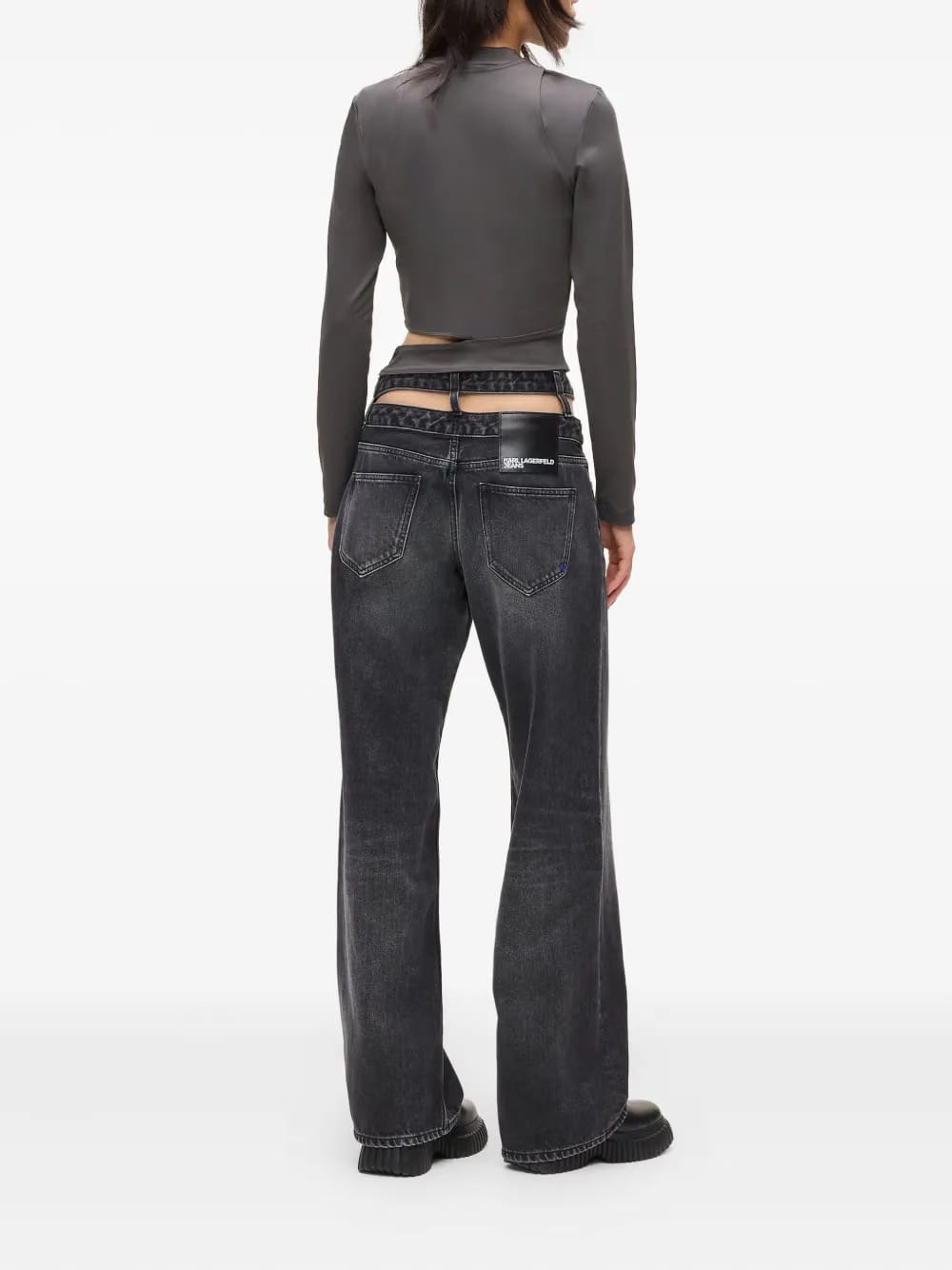 Cutout waist relaxed jeans