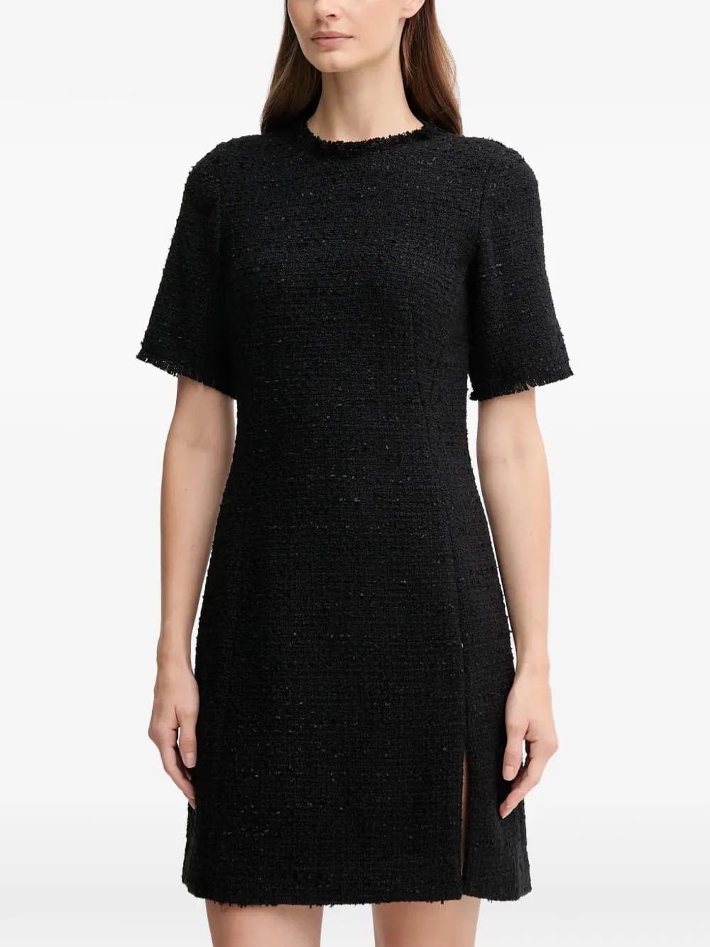 Dari frayed-trim short-sleeve mini dress