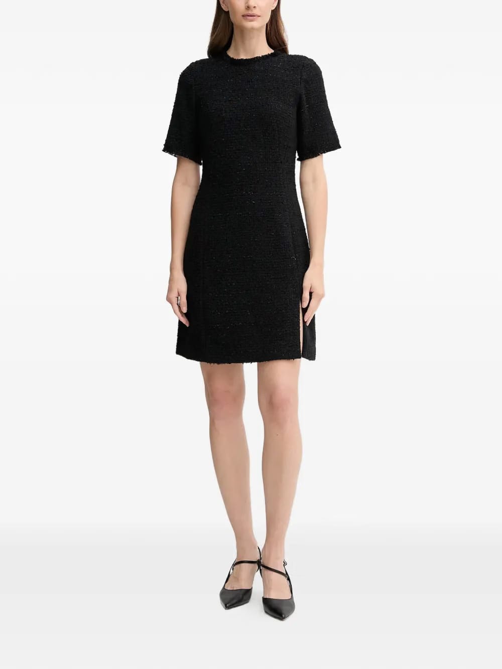 Dari frayed-trim short-sleeve mini dress