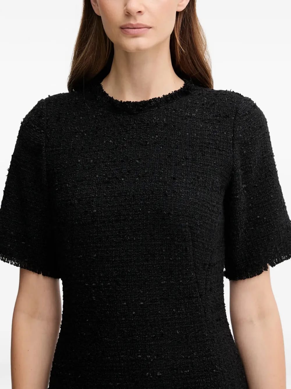 Dari frayed-trim short-sleeve mini dress