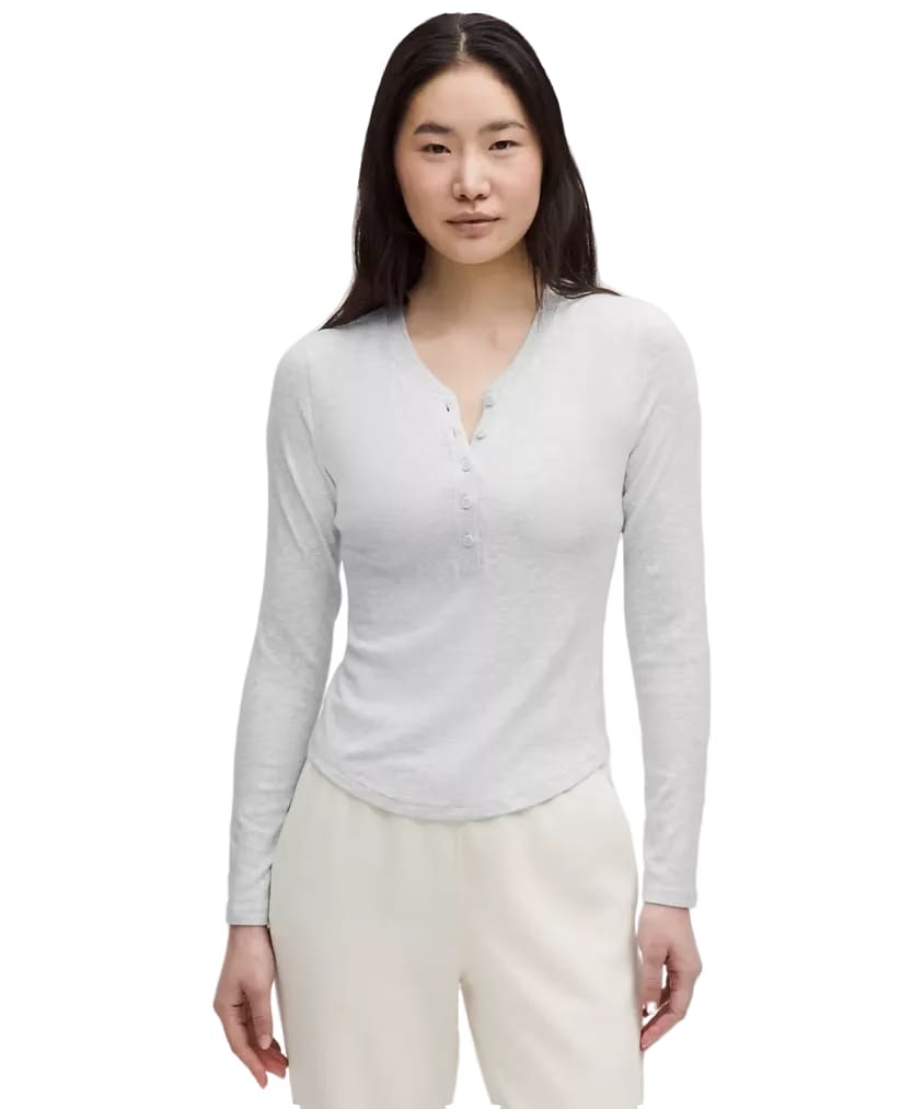 Lululemon Hold Tight Long-Sleeve Henley Heathered Core Ultra Light Grey