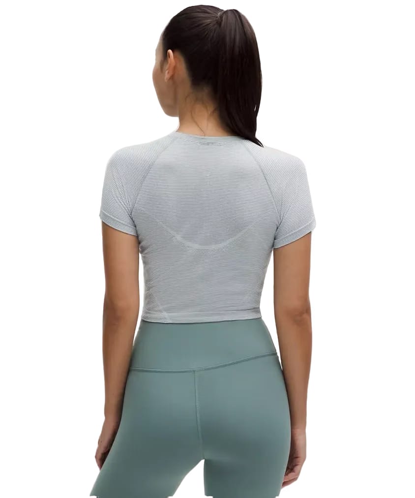 Lululemon Swiftly Tech Cropped Shorts-Sleeve Shirt 2.0 Spandex Stripe White/Grey Oasis