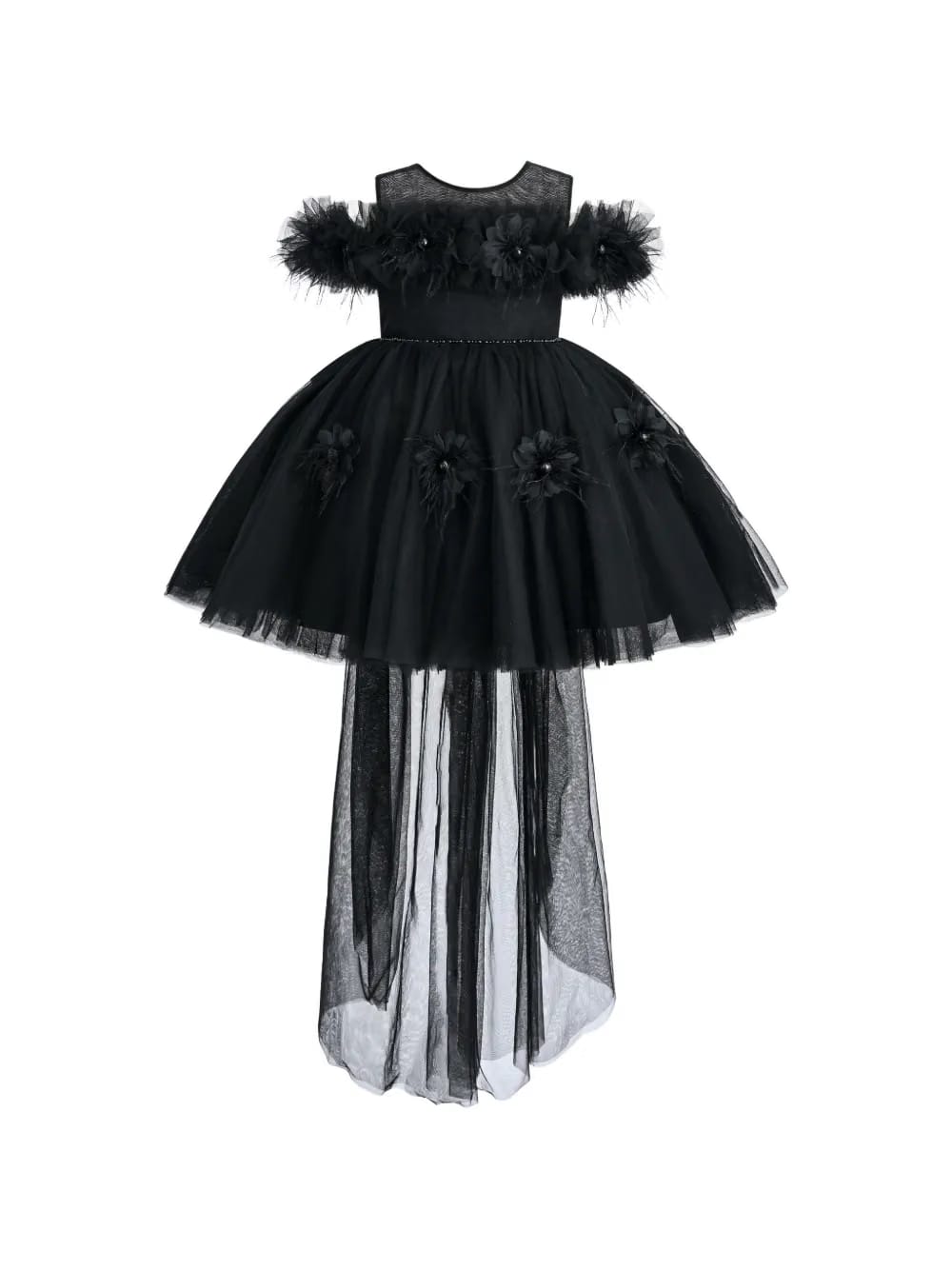 feather-embellished bow-detail dress