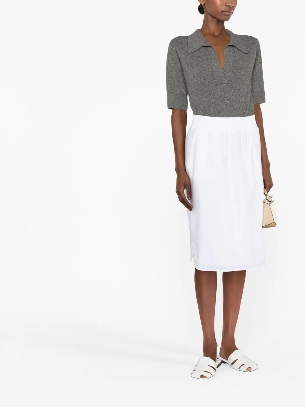 elasticated-waist midi skirt