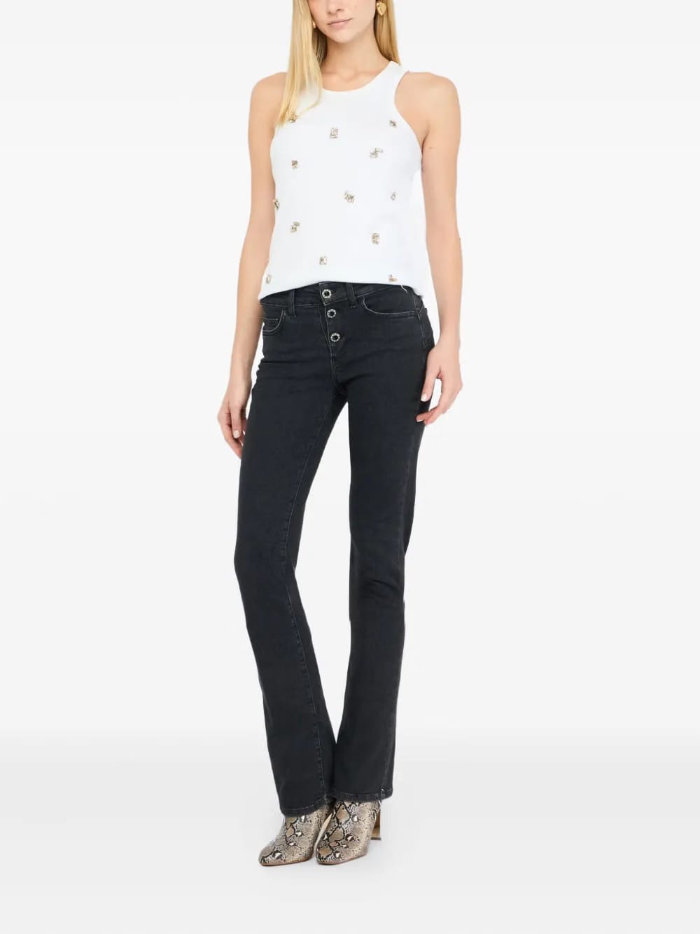 button-embellished bootcut jeans