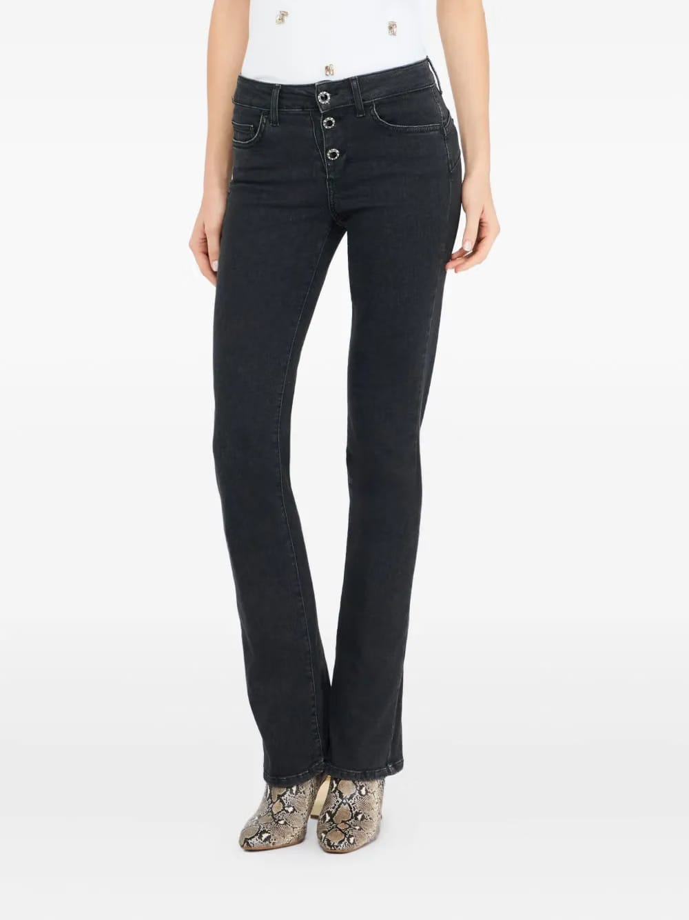 button-embellished bootcut jeans