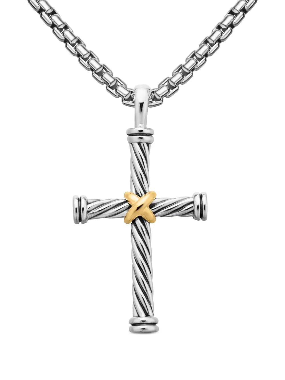 18kt yellow gold and sterling silver Cable Cross pendant